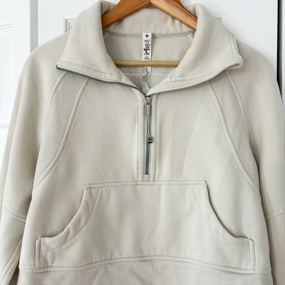 Lululemon Scuba Oversized Half Zip Pullover Funnel Neck Cream XS/S Cotton - Picture 3 of 6